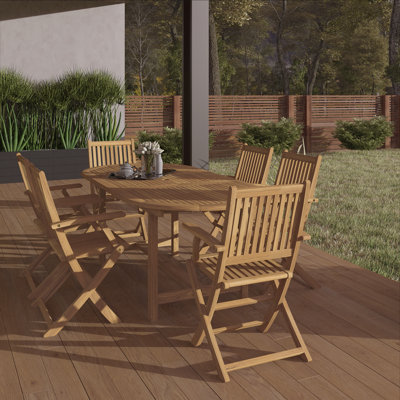 Anautica 6 - Person Teak Wood Patio Dining Set with Oval Table