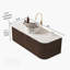 Meuble-lavabo de salle de bain 48 po avec lavabo, meuble de rangement mural à bords courbés et rayés avec 2 tiroirs, lavabo rond en céramique blanc avec motif de pierre, pré-assemblé, couleur grain de bois noyer foncé-948860506-948860508-948860511
