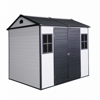 8 x 6 ft Resin Outdoor Storage Shed Waterproof Shed with Floor & Two Windows & Lockable Door, Tool Shed for Garden, Patio, Backyard
