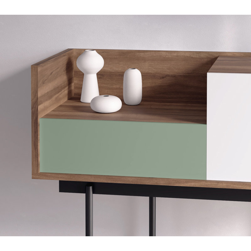 Amesfield 98cm Console Table, Graphite, Walnut/Green/White, 84cm x 98cm x 42cm