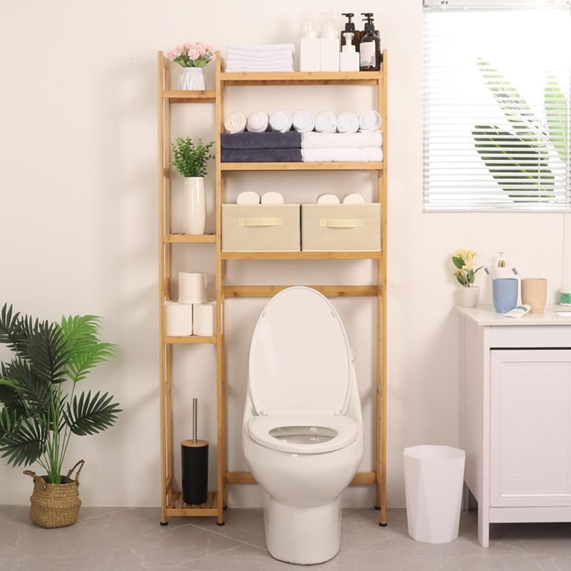 Natural Bamboo Over-the-Toilet Storage with Adjustable Shelves