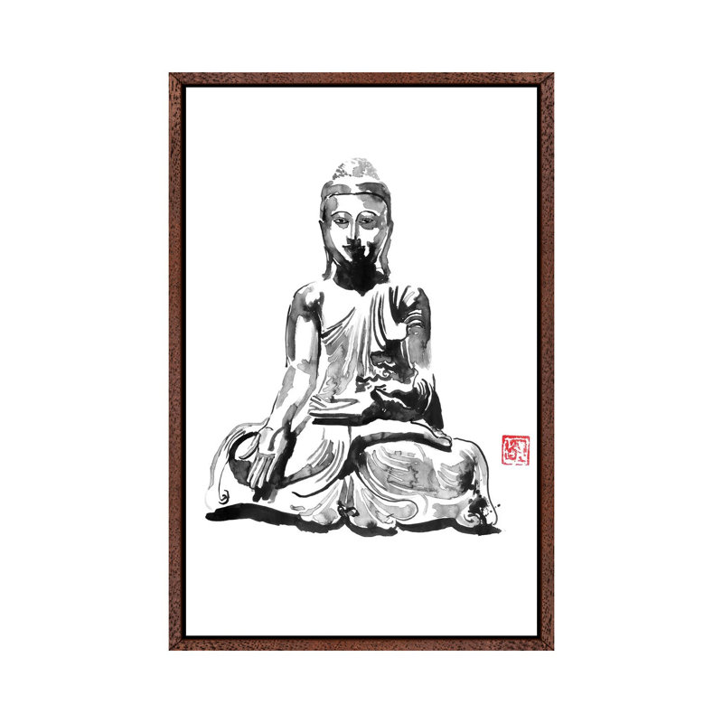 Buddha by Péchane - Painting on Canvas, 101.6 cm H x 66.04 cm W, Classic Brown Wood Framed