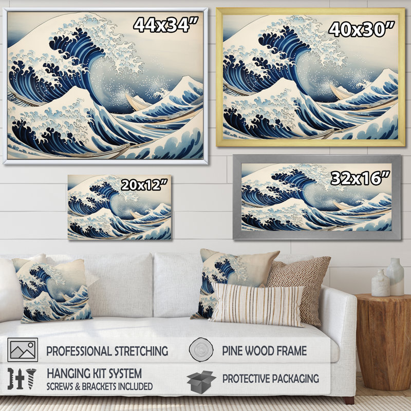 Chef-d'œuvre, la grande vague de Kanagawa IV - chef-d'œuvre, décoration murale, H 16 po x l 32 po x P 1 po