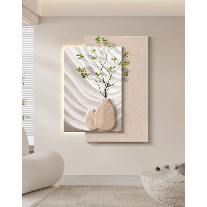 Mur de plante grès tridimensionnel avec peinture murale illuminée, H 31,5 po x l 23,62 po x P 1,18 po