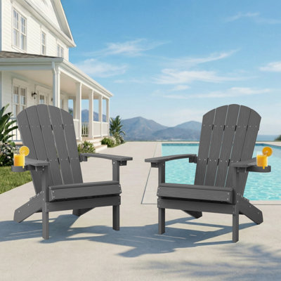 Ensemble de 2 chaises d'extérieur Adirondack pour l'extérieur avec porte-gobelet et chaises pour patio, jardin, foyer extérieur et cour arrière