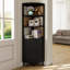 Bibliothèque de rangement 69 "H x 17,7" l en rotin et bois avec portes, tablette d'angle à 3 niveaux avec armoire-672463298