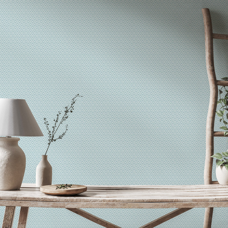 Ditsy Diamond - Blush 10m Wallpaper, Blue Geometric