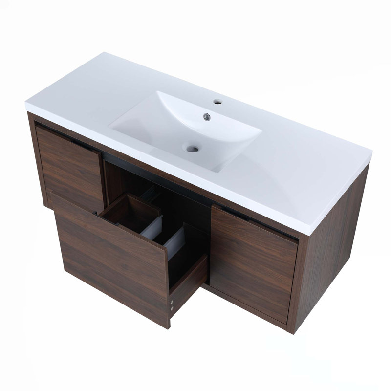 Armoire de salle de bain à fixation flottante avec lavabo, Noyer