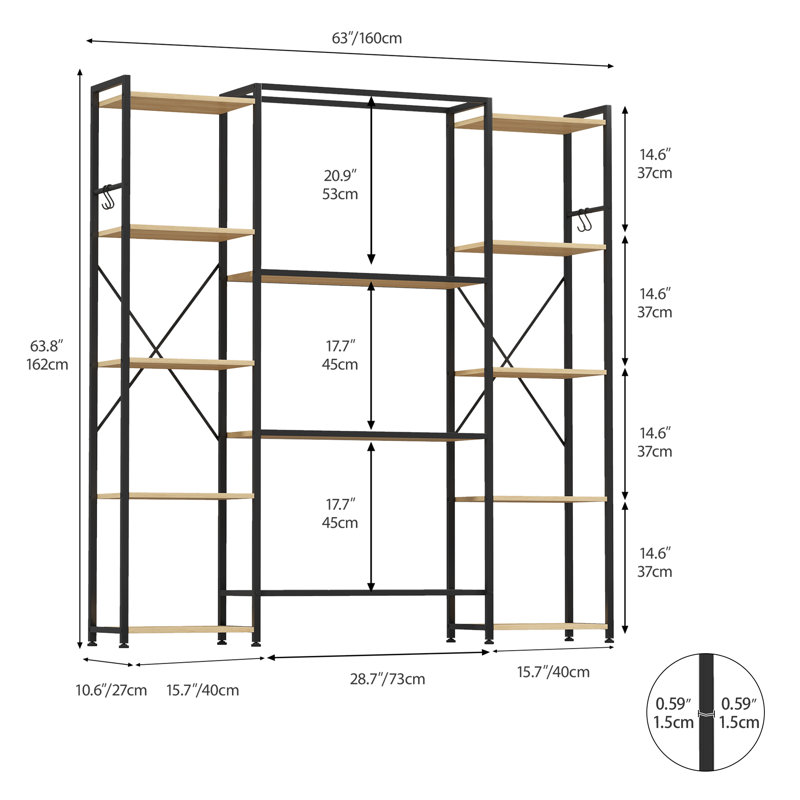 160cm W Metal Standard Bookcase, Beige/Black