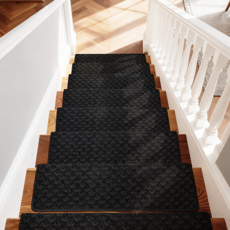 Tapis d'escalier bullnosé antidérapant (ensemble de 14), Mini treillis noir diamant, 14