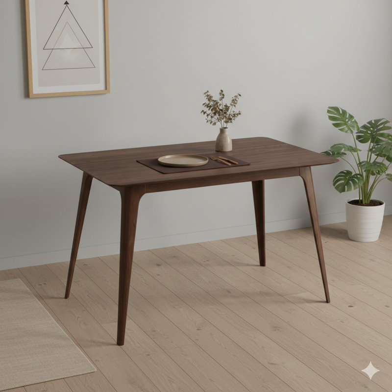 Dining Table With Solid Wood Supports, Walnut Finish