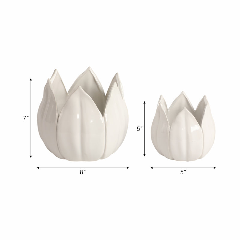 Sagebrook Home 2-Pieces Petal Planters, White, 7" H x 8" W x 8" D, White