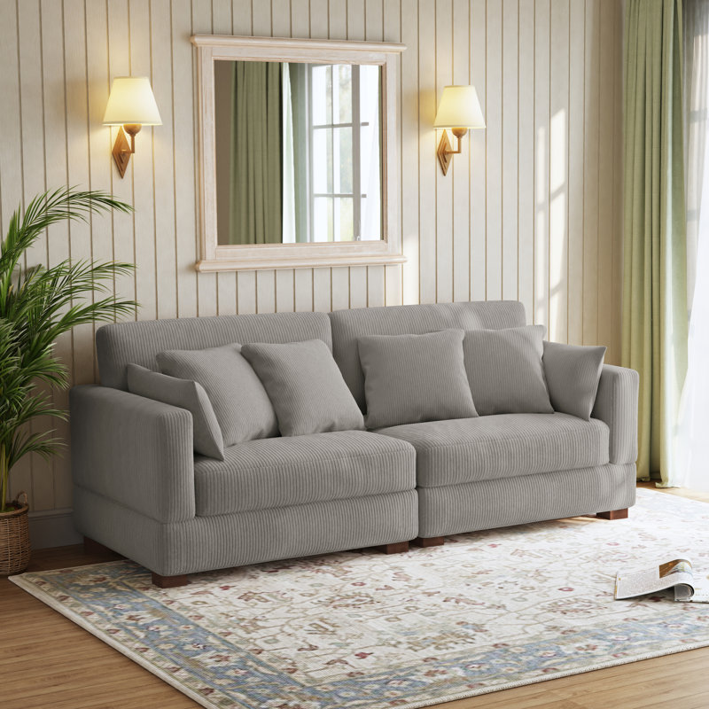 Canapé modulaire rembourré en velours côtelé gris Maelina, Gris clair