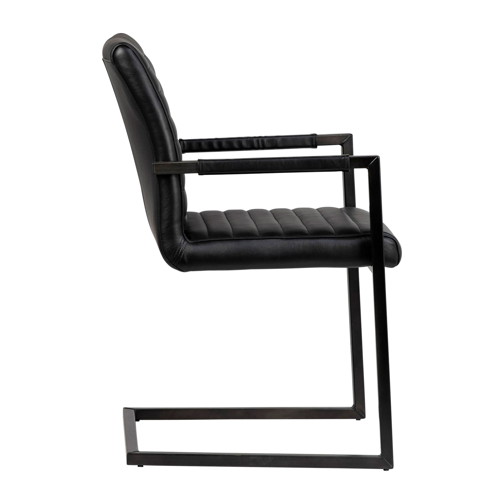 Doxie Genuine Full Grain Leather and Steel Modern Dining Arm Chair, Black
