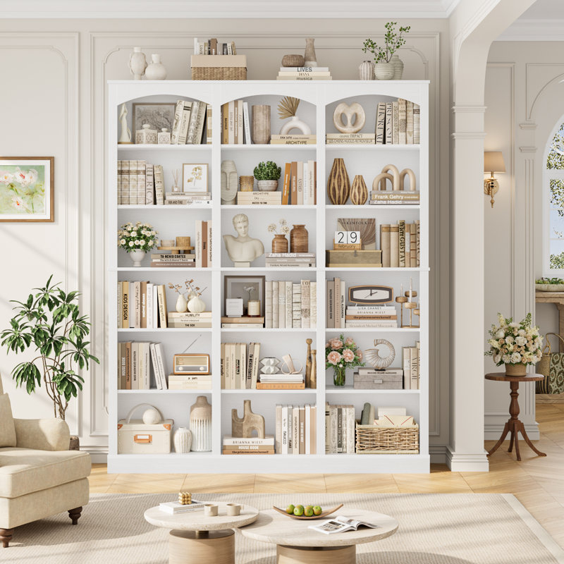 Huckins Standard Bookcase with Adjustable Shelves, 71.2" H x 63.4" W Modern Wood Storage Shelf, White