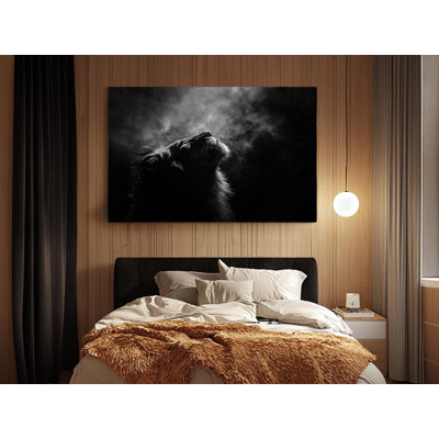 Portrait noir et blanc d'un lion sur toile de haute qualité - décoration murale fabriquée à la main - art élégant - cadeau - décoration murale