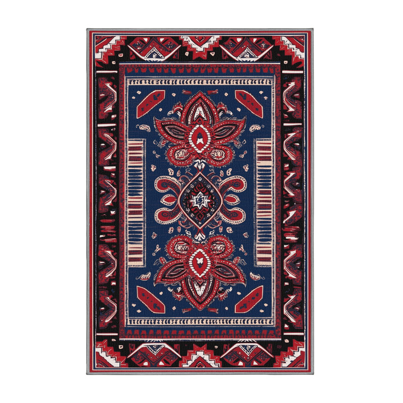 Washable Paisley Bandana Southwestern Area Rug, Rectangle 2' x 3'