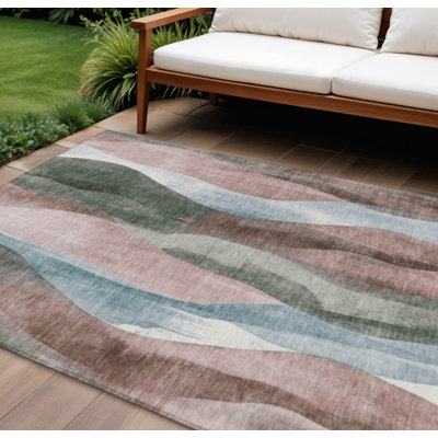 Tapis extérieur lavable abstrait bleu saumon et denim 8 pi x 10 pi