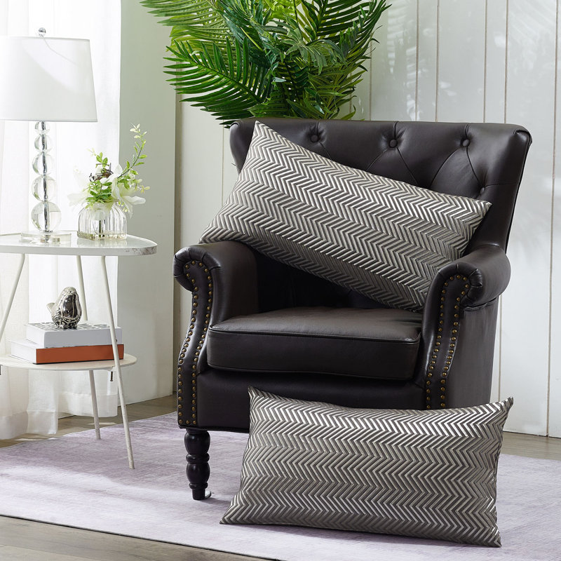 Chevron Rectangular Lumbar Cushion Cover, Charcoal