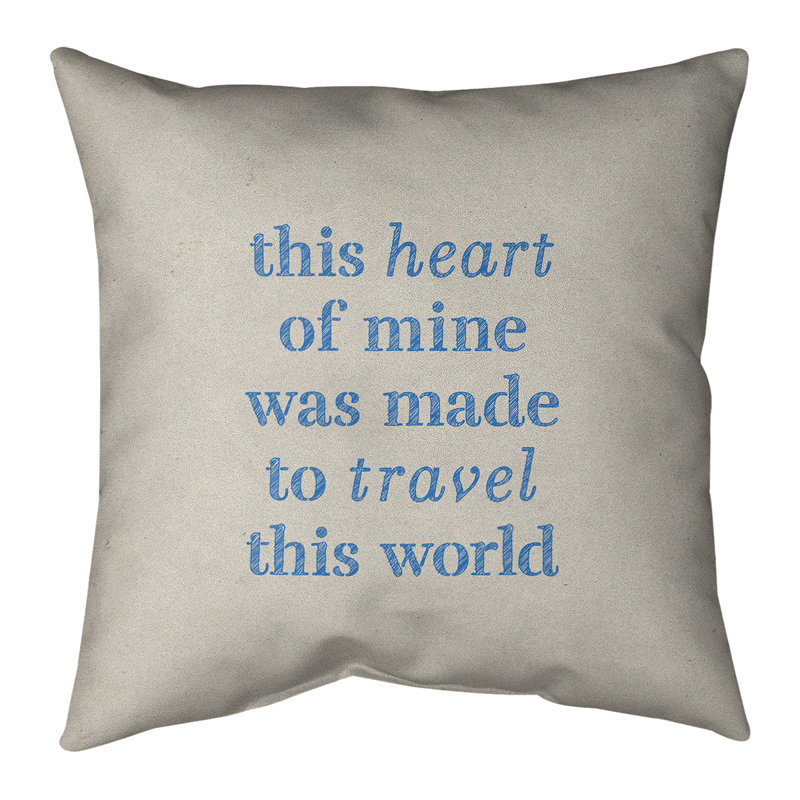 Coussin à la main, 14 po x 14 po, Blanc / Bleu, Polyester/ Bourre en polyester