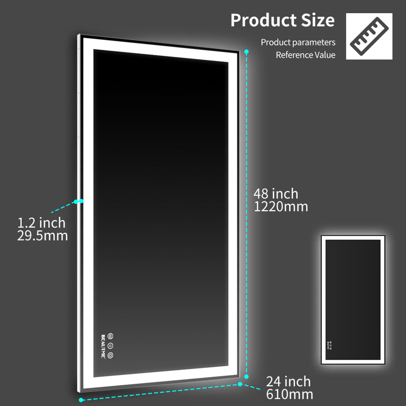 Miroir de salle de bain avec lumières, 48 po x 24 po