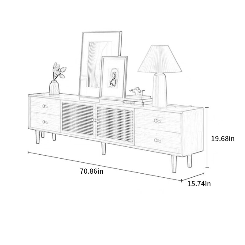 Meuble télé simple en rotin, 70.86"
