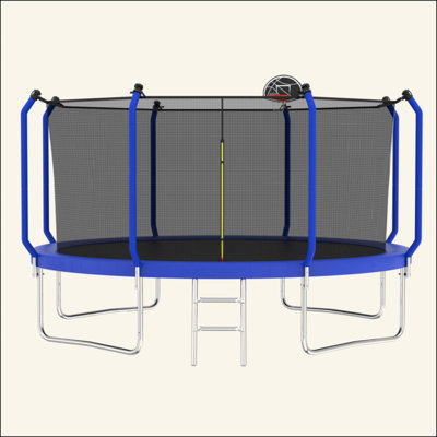 12FT Trampoline With Basketball Hoop, ASTM Approved Reinforced Type Outdoor Trampoline With Enclosure Net