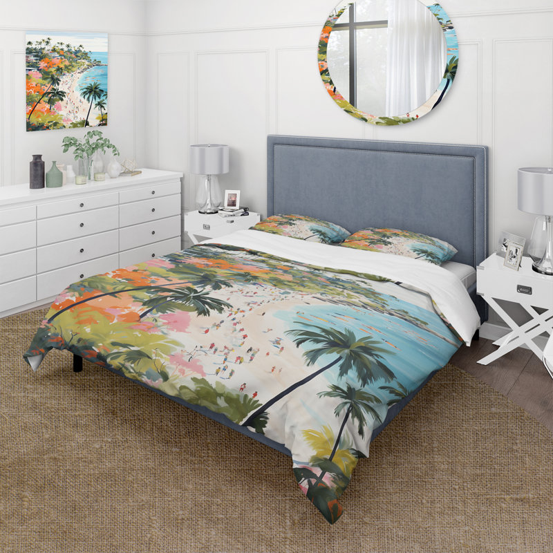 Ensemble de housse de couette Coastal Beach Scene Paradise In Pastel Color III - Coastal Beach
