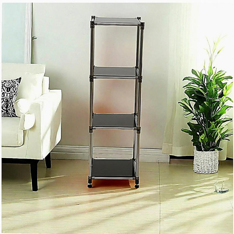 Étagère de rangement 4 étages en acier inoxydable coréen noir, 100 lb / tablette (H 49 po x l 14,9 po x P 13,7 po) pour une organisation intérieure / extérieure, support modulaire, extrêmement durable