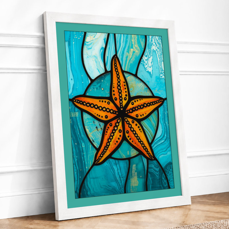 Starfish in Motion Coastal - Framed Print, A4 - 29.7 x 21.0 cm, White