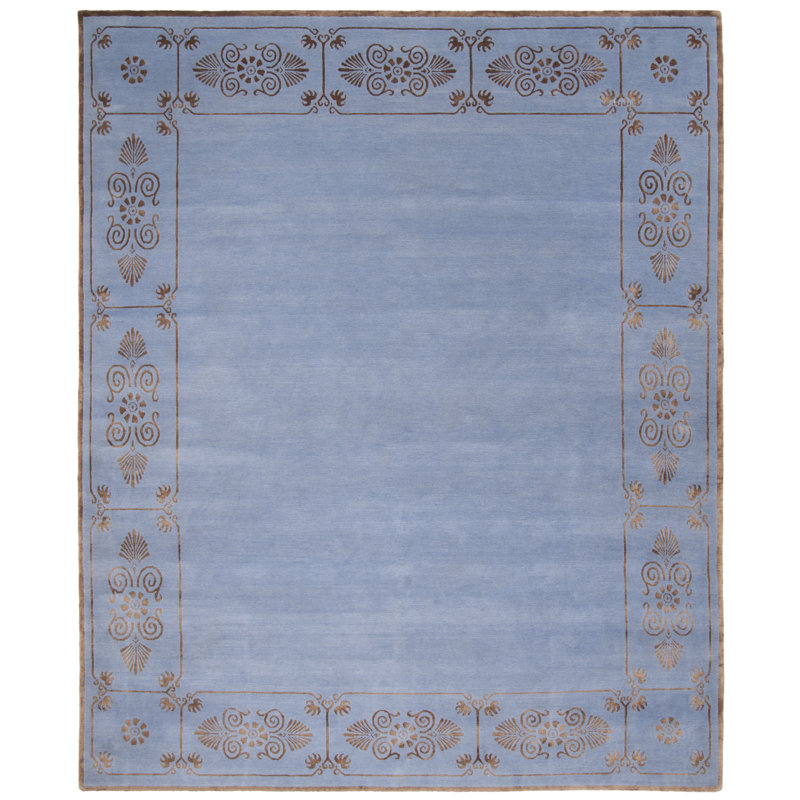Tapis rectangulaire bleu noué à la main Jamie Drake, Rectangle 6 pi x 9 pi