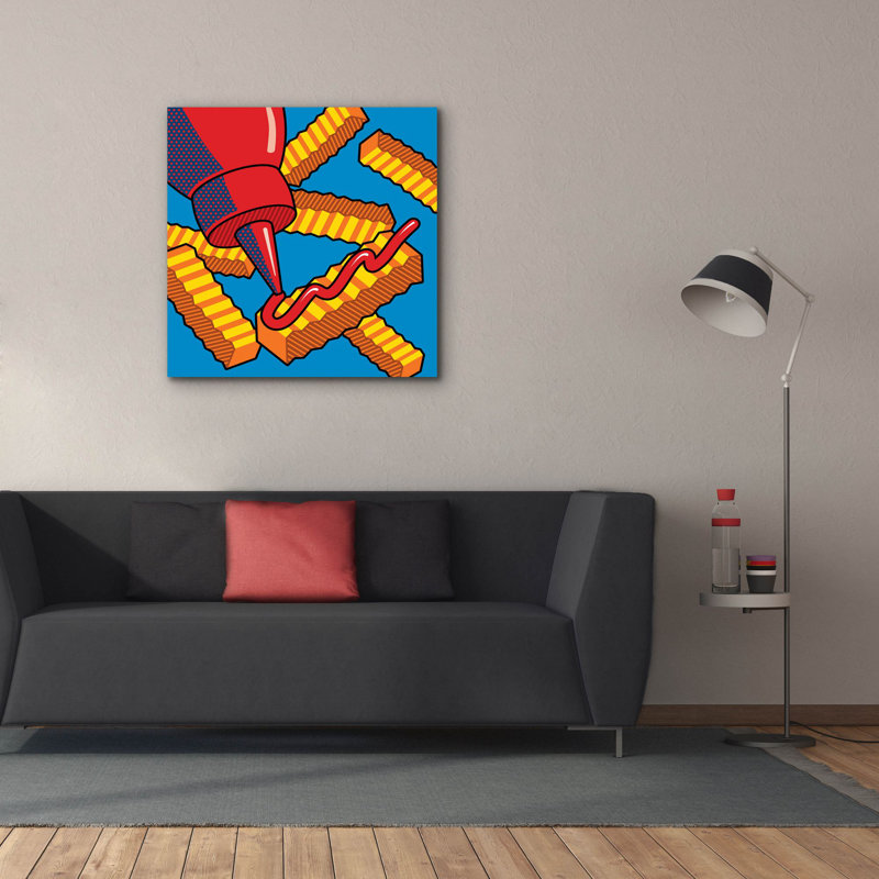 «Fries with Ketchup On Blue on Canvas» par Ron Magnes, reproduction, H 37 po x l 37 po x P 1,5 po