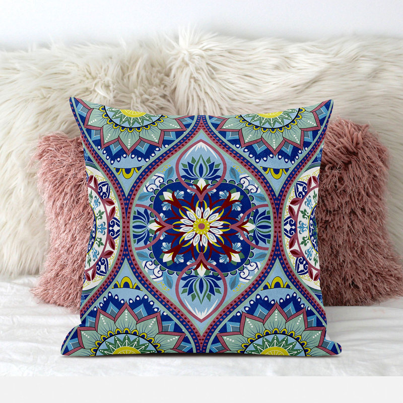 Housse et insert de coussin décoratif en polyester, 18 po x 18 po, Bleu / rose