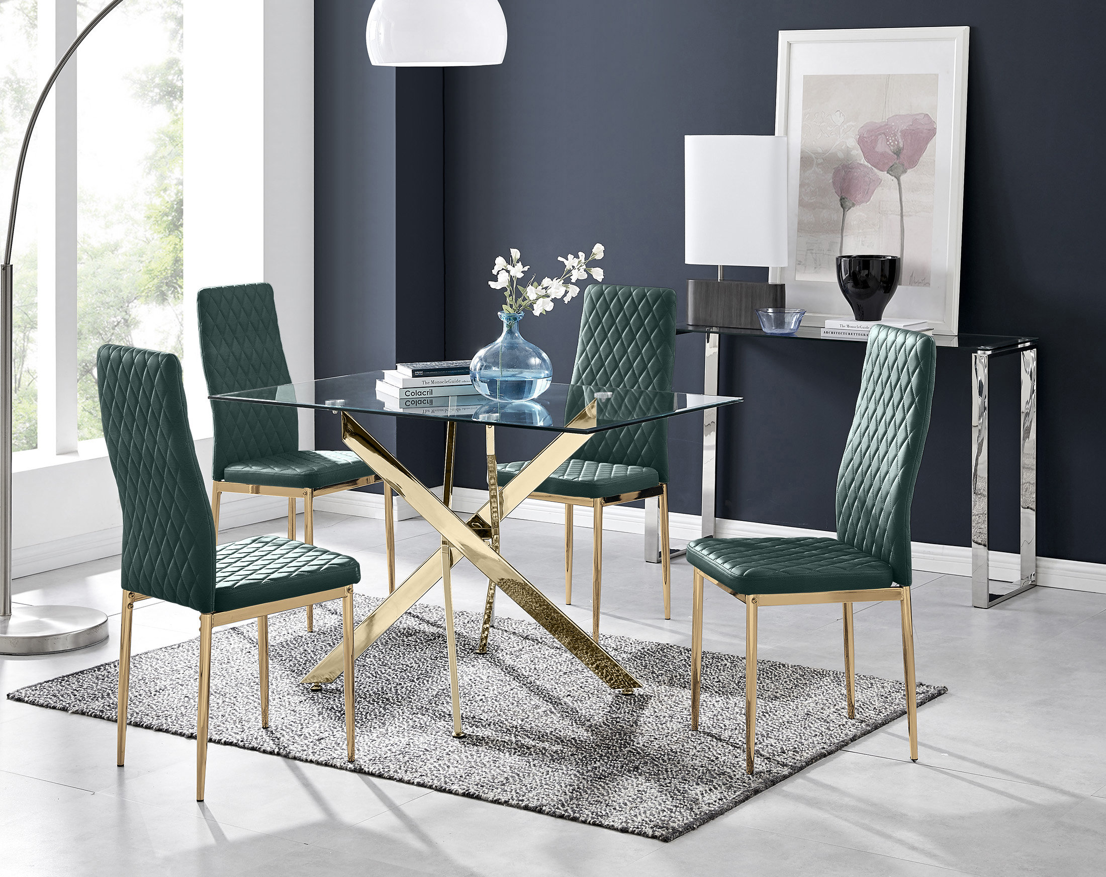Canora Grey Lenworth Glass Rectangular Dining Table Set with 4 Quilted ...