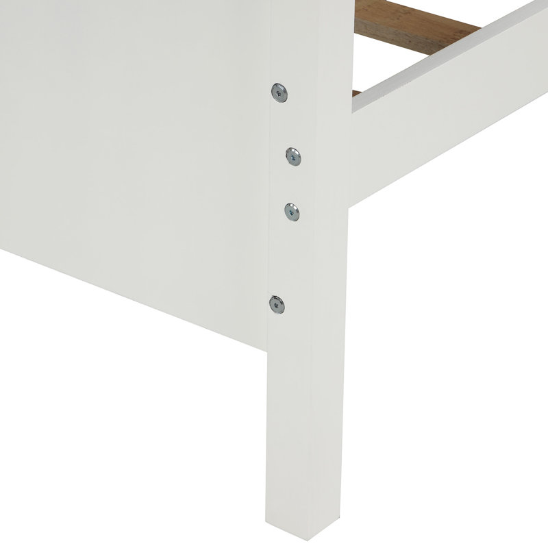 Lit plateforme simple avec support à lattes de bois et tête et pied de lit (blanc)