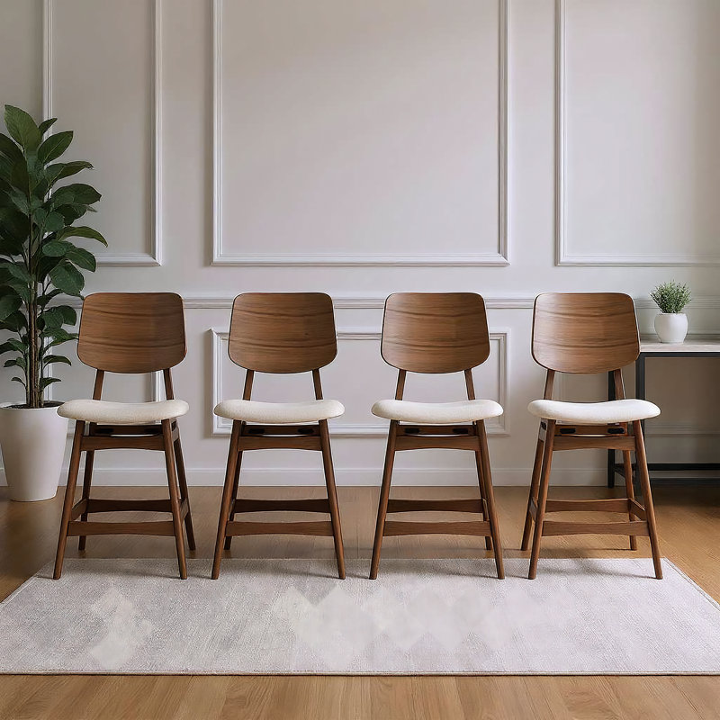 Lyan Wood Counter Chair With Natural Beige Cushion (Set Of 4), Walnut, 4, Brown/Beige