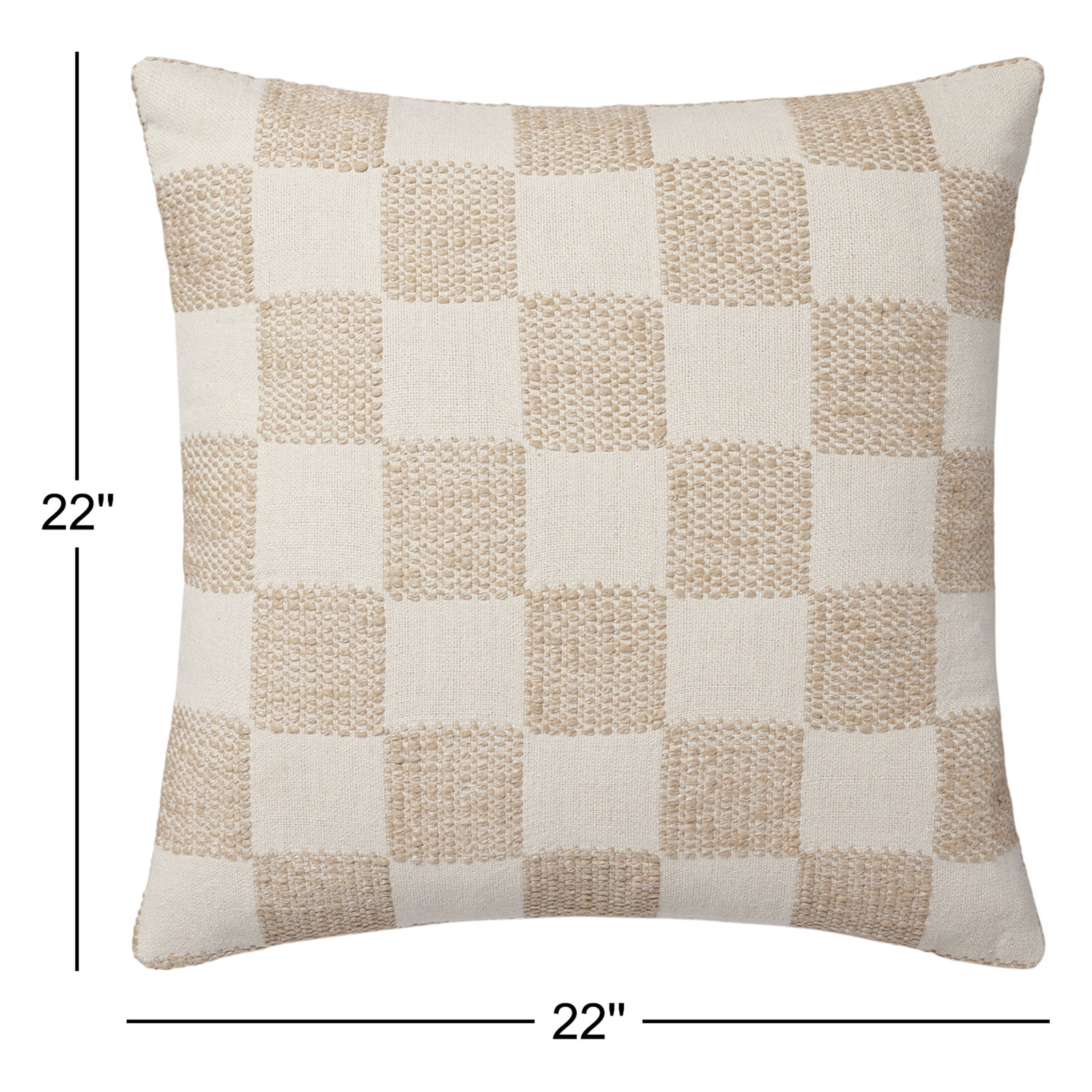 Checkered Cotton Throw Pillow, Beige, Down