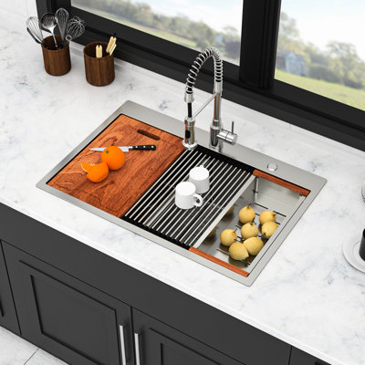 33 po x 22 po 10 po évier de cuisine à double cuve 50/50 encastré par le dessus, finition en nickel brossé T304 de calibre 16, coin arrondi R10 pour plus d'espace, revêtement à condensation, poste de travail