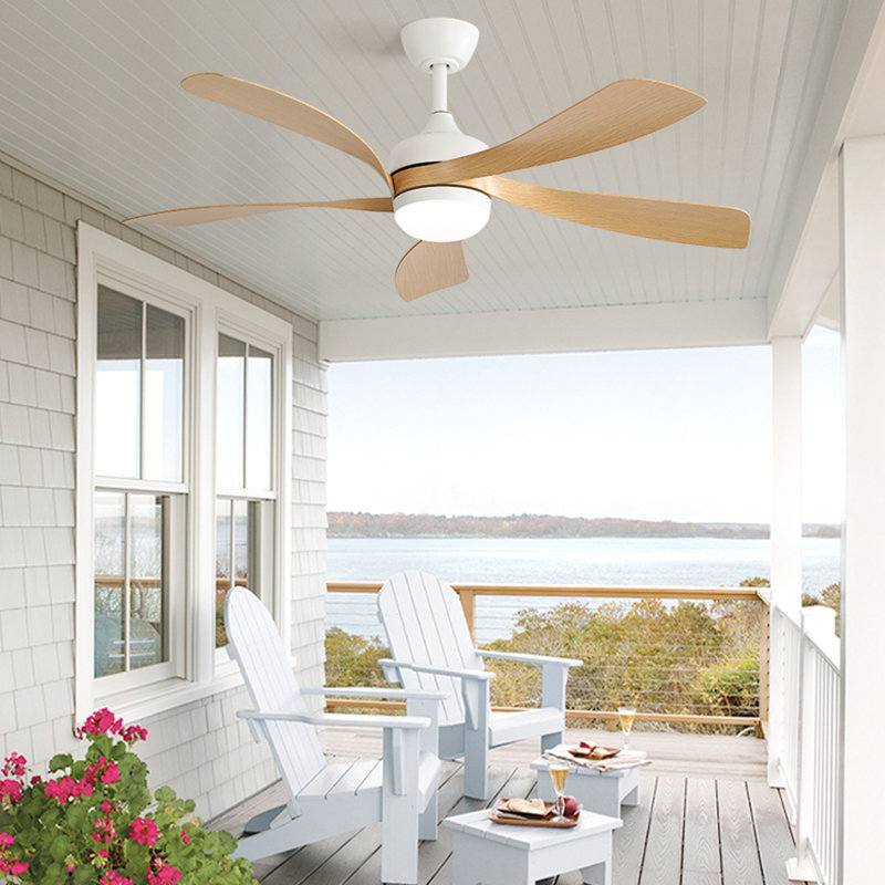 Whisper 52" 5 ABS Blade Propeller Classic Ceiling Fan with LED Lights and Remote Control, White with Burlywood Blades