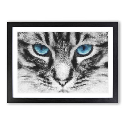 Bright Blue Cat Eyes Painting - Single Picture Frame Print on MDF