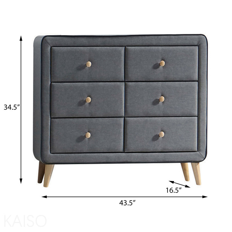 Light Grey Upholstered 6-Drawer Double Dresser