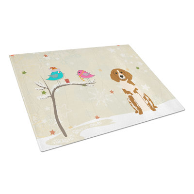 Caroline's Treasures Christmas Presents Glass Brittany Spaniel Cutting Board