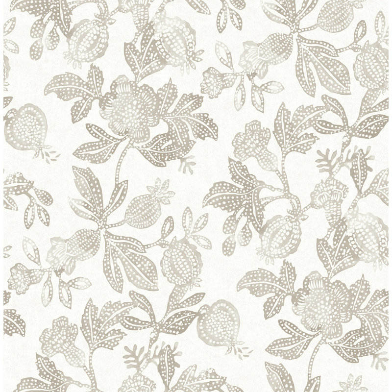 Papier peint de plage à motif de fruits à fleurs bleu sarcelle, Gris