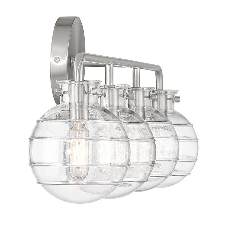 Satin Nickel 4-Light Vanity with Clear Swirl Glass Shades