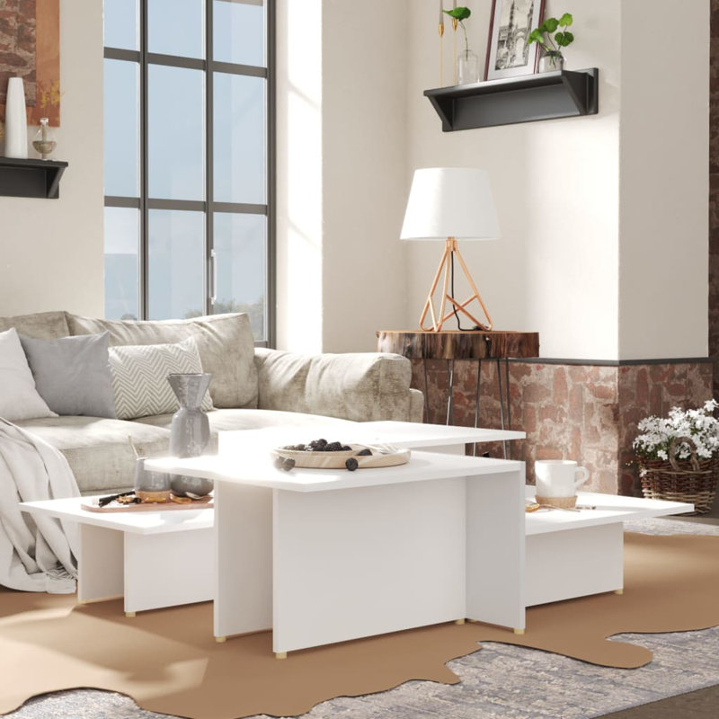 Coffee Table End Table Sofa Table Living Room Furniture Engineered Wood, White, White