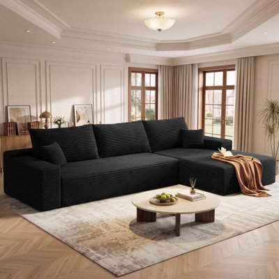 Canapé modulaire 108 po pour salon modulaire en L en tissu de velours côtelé désossé avec méridienne