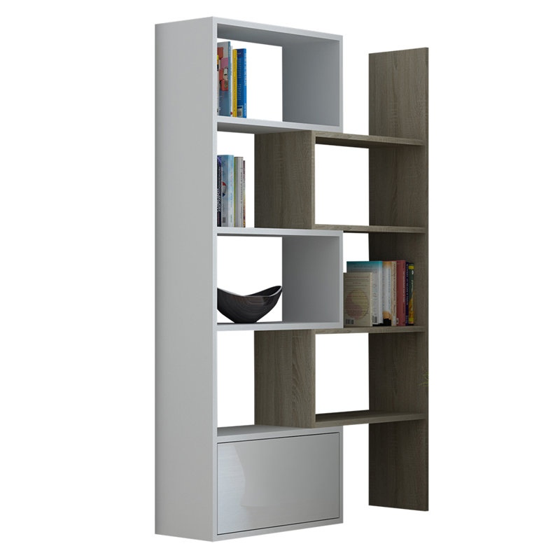 Valery 187cm H x 130cm W Standard Bookcase, White/Oak Sonoma