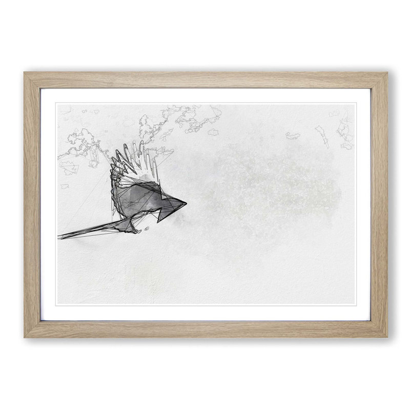 Magpie in Flight in Abstract - Picture Frame Graphic Art Print, 50cm H x 76cm W x 2cm D, Oak