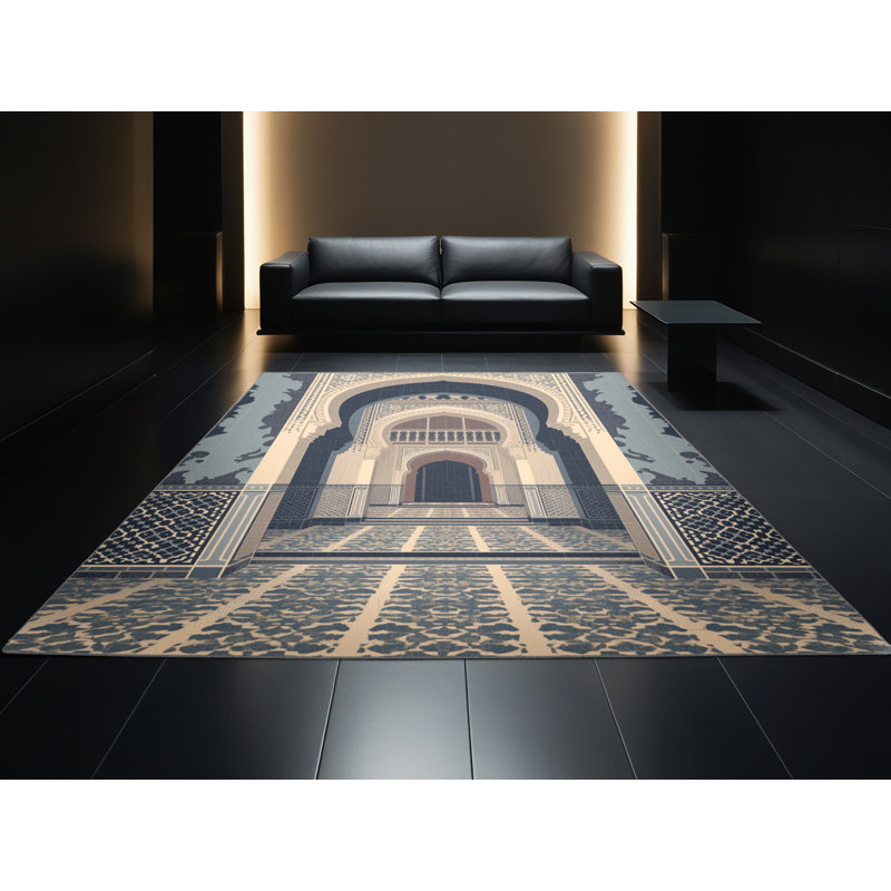 Machine Washable Paublo Marrakech Medina Bohemian Block Print Rug in Gray – Gray Binding, 8x10
