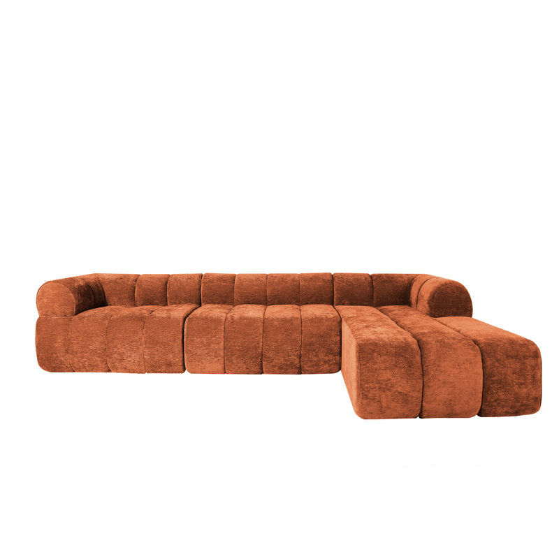 Canapé d'angle Orange 2 en forme de L, entièrement assemblé, mousse haute densité, revêtement en tissu, idéal pour un coin salon.